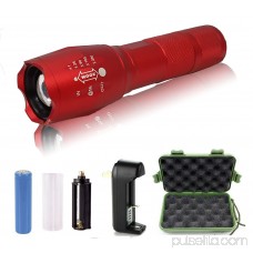 G1000 Military Tactical Flashlight 5 Modes Zoomable Adjustable Focus - Ultra Bright LED Tactical Flashlight - Full Kit (Red)